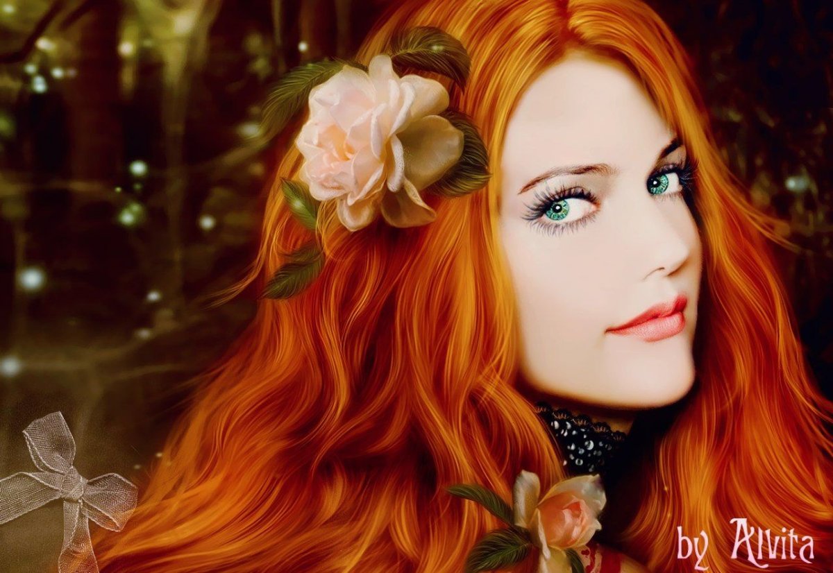 Анимированная девушка с рыжими волосами