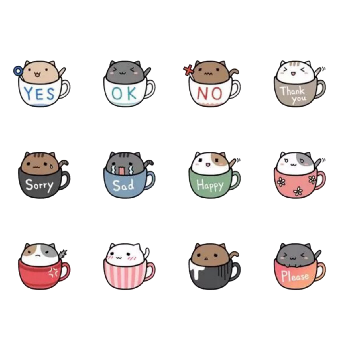 Котики в чашках Стикеры