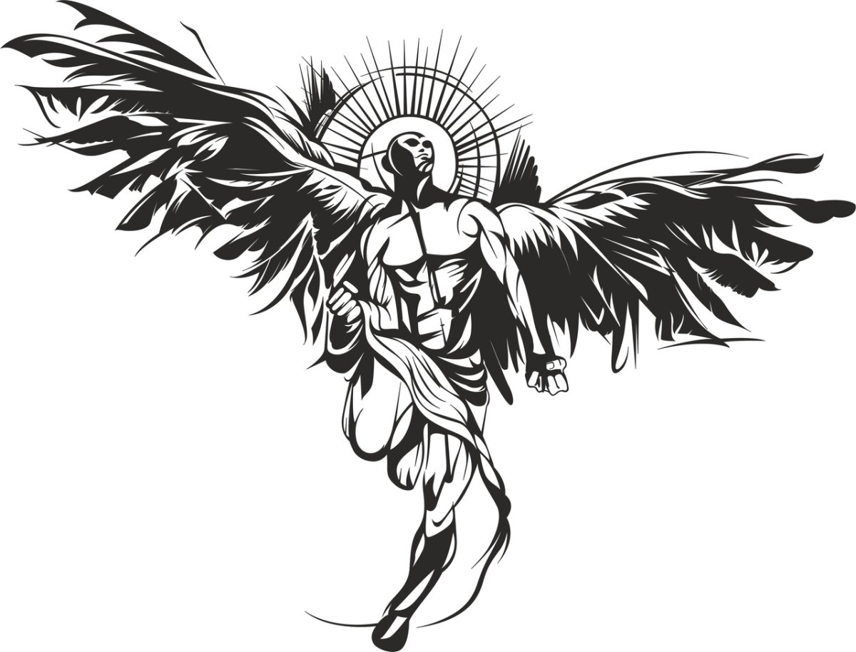 Эскиз тату человек с крыльями