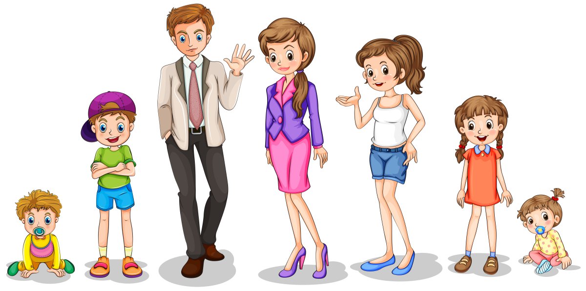 Члены семьи на белом фоне