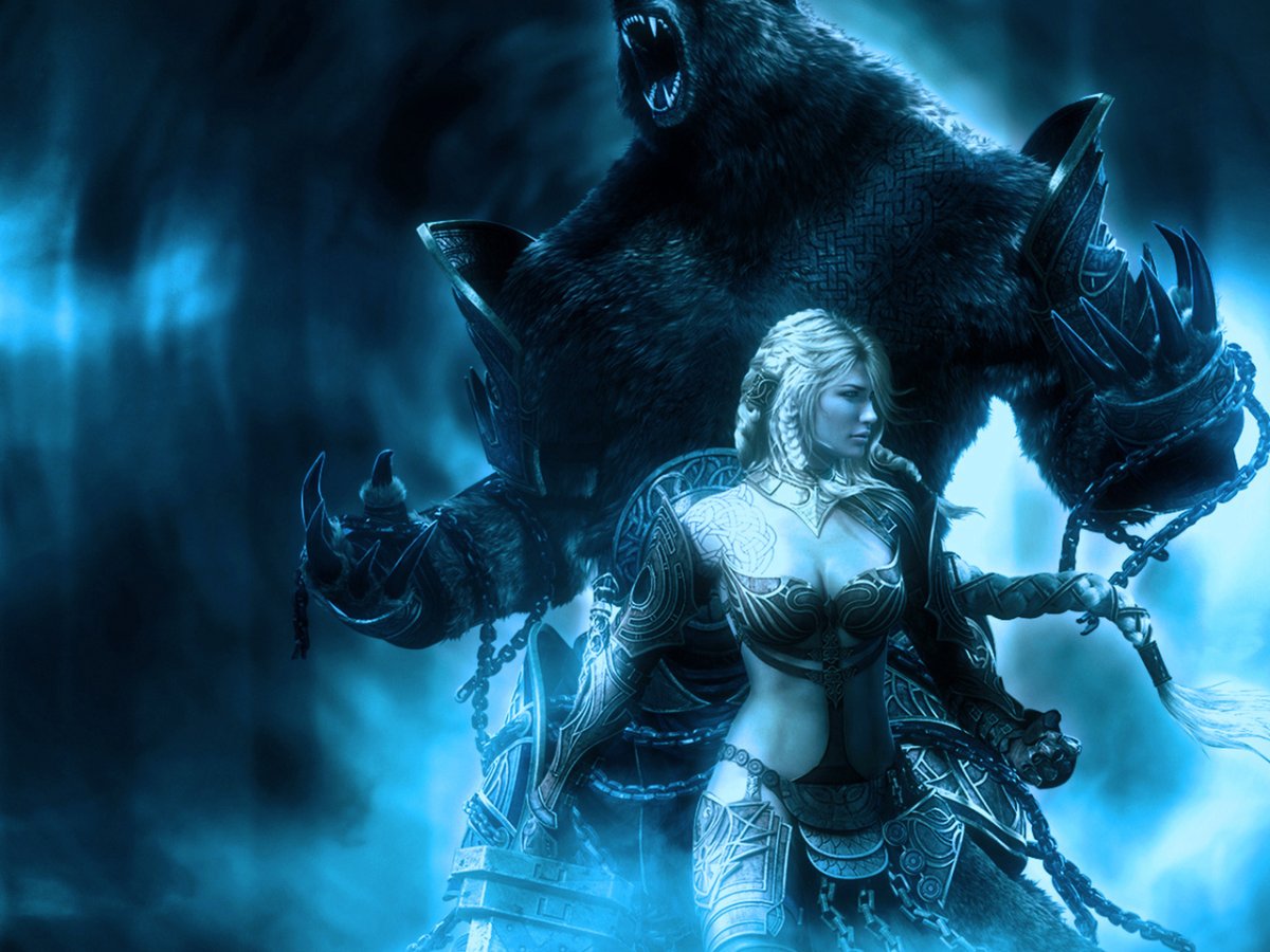 Медведь и девушка фэнтези