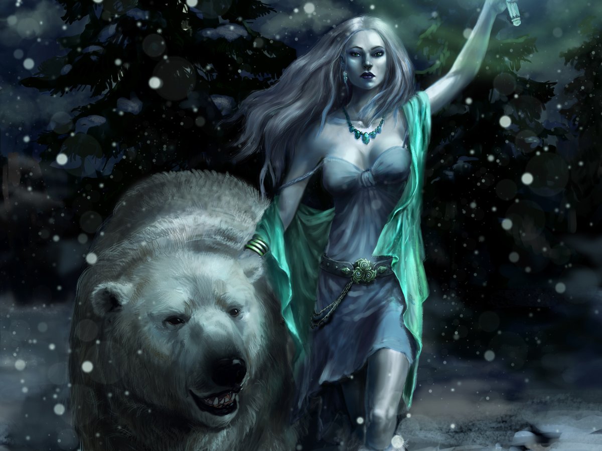 Медведь и девушка арт