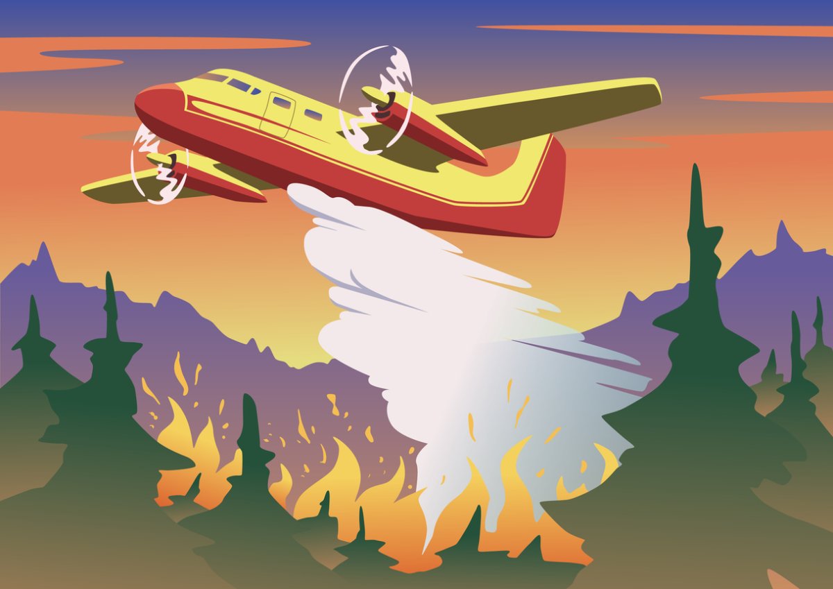 Рисунок пожарный самолёт сбрасывает воду