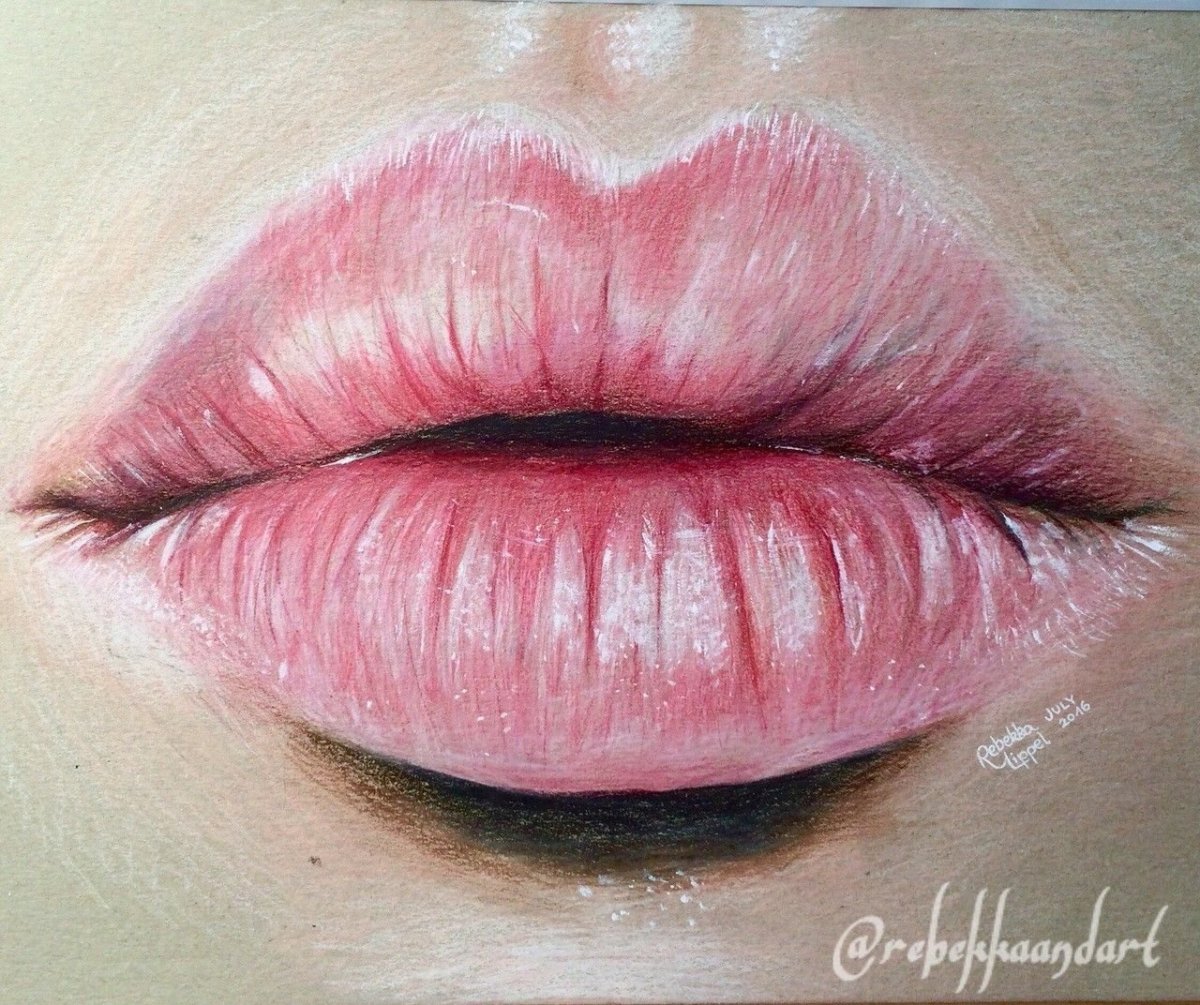 Губы цветными карандашами