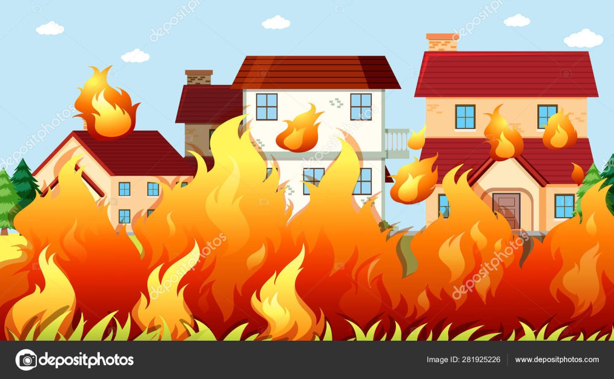 Горящий дом мультяшный