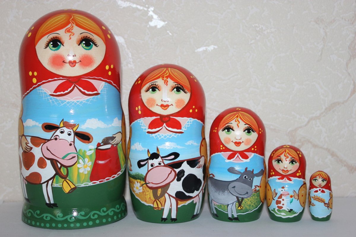 Матрешка 5 в 1 большая (Гжель, эскиз 04)