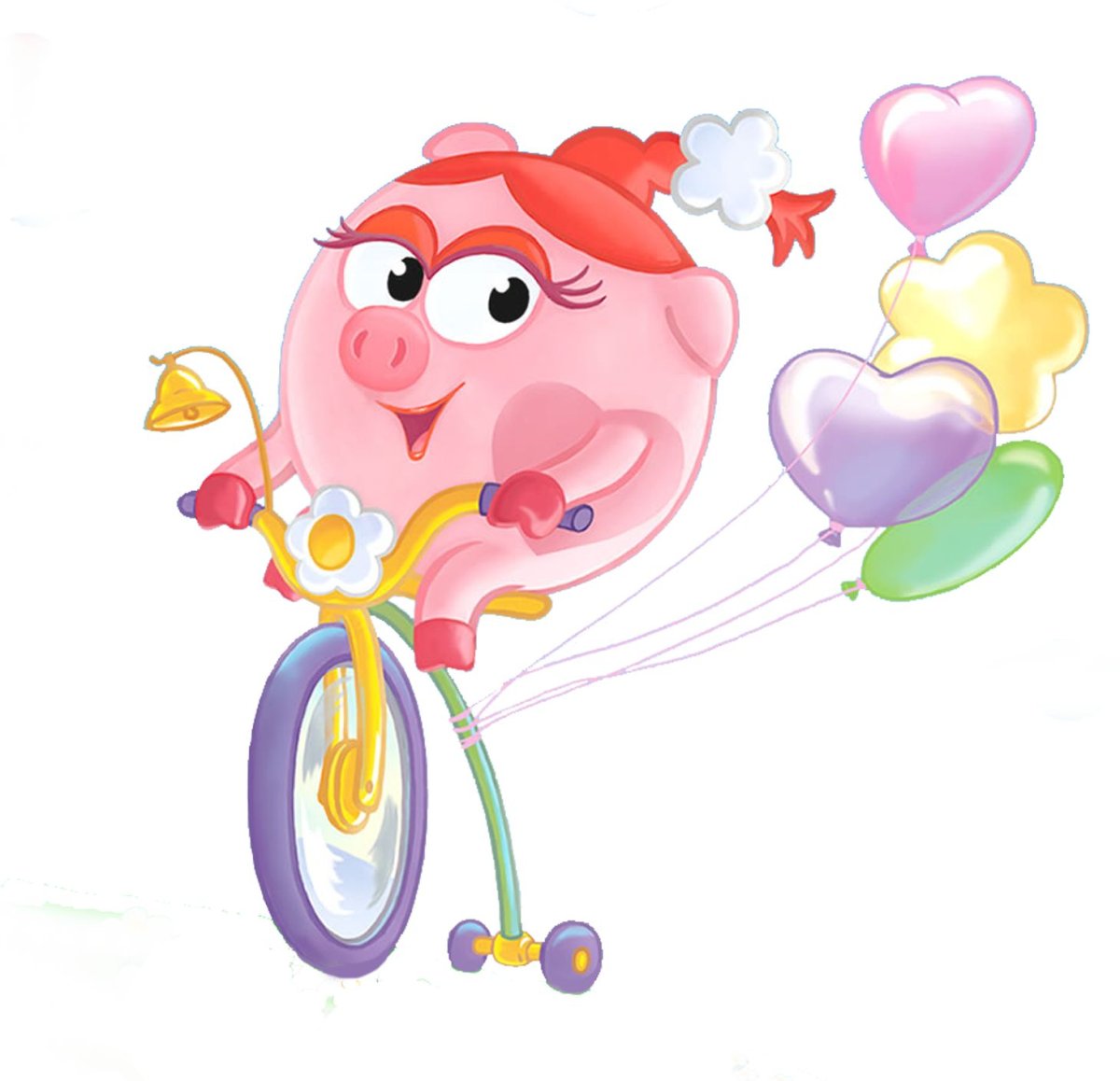 Смешарики Нюша на велосипеде