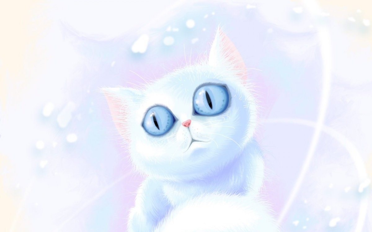 Котик мультяшный на голубом фоне