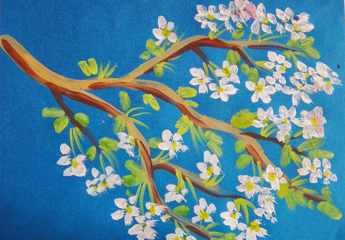 Рисование цветущей ветки