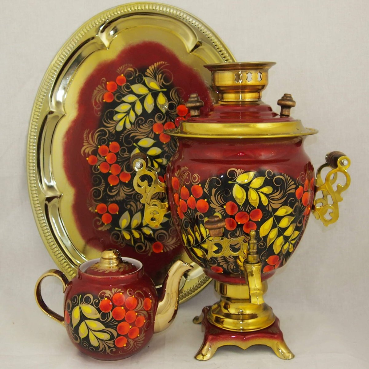 Самовар роспись Хохлома Рябинка