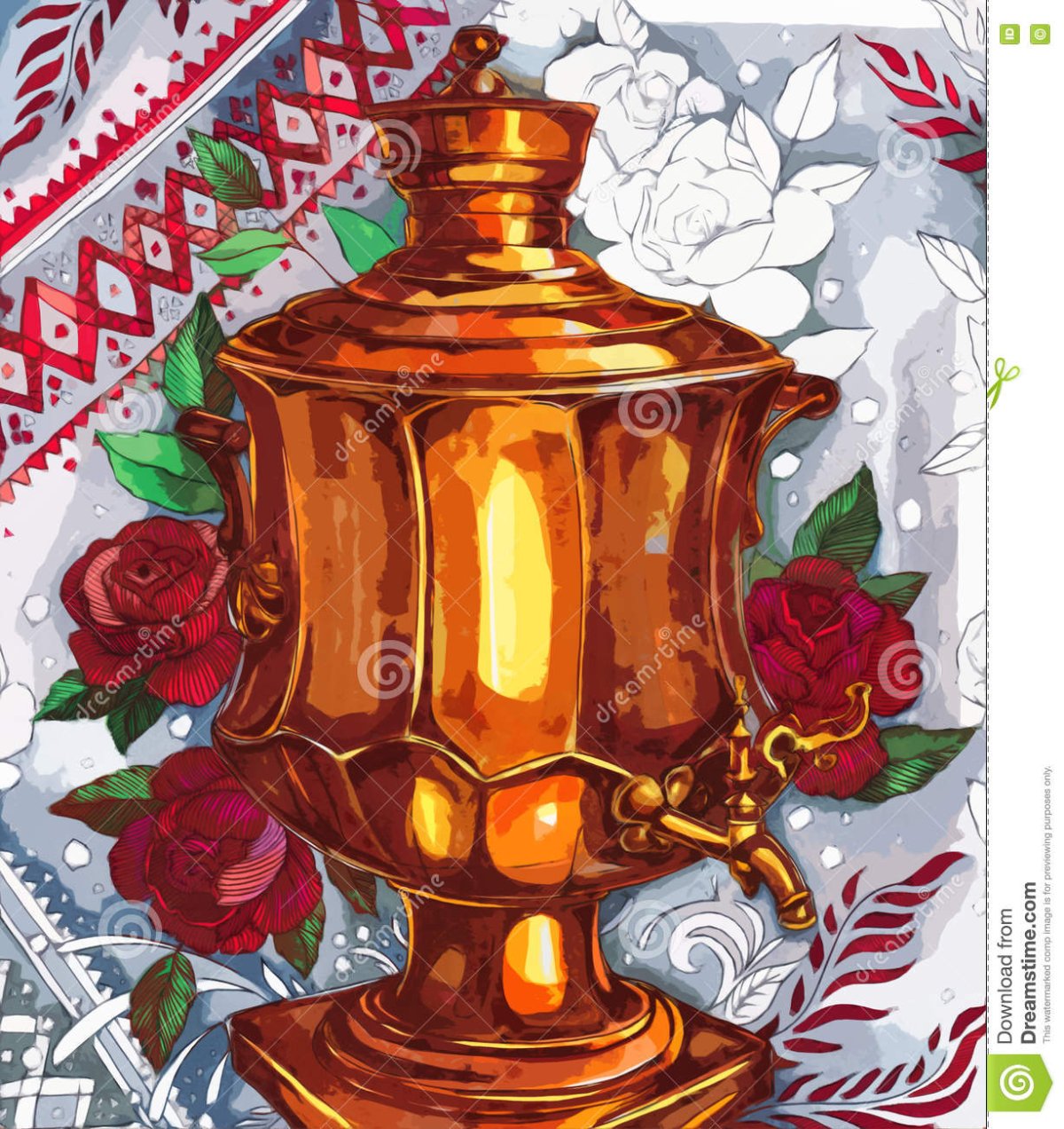 Декоративный натюрморт с самоваром Графика