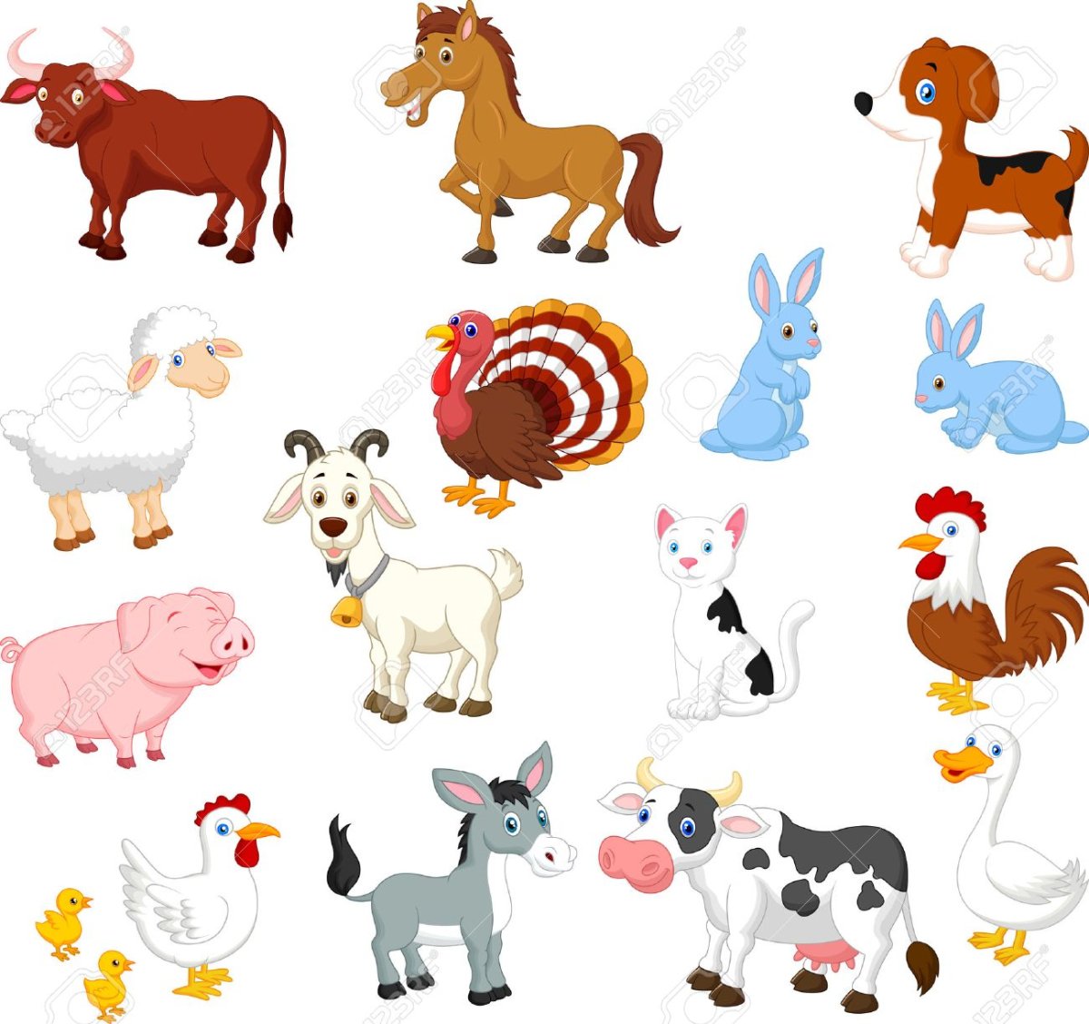 Сельскохозяйственные животные на белом фоне
