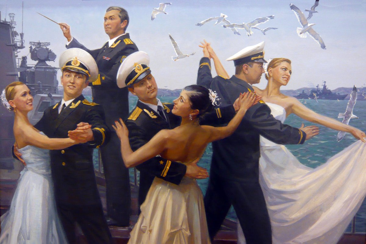 Моряки на корабле живопись