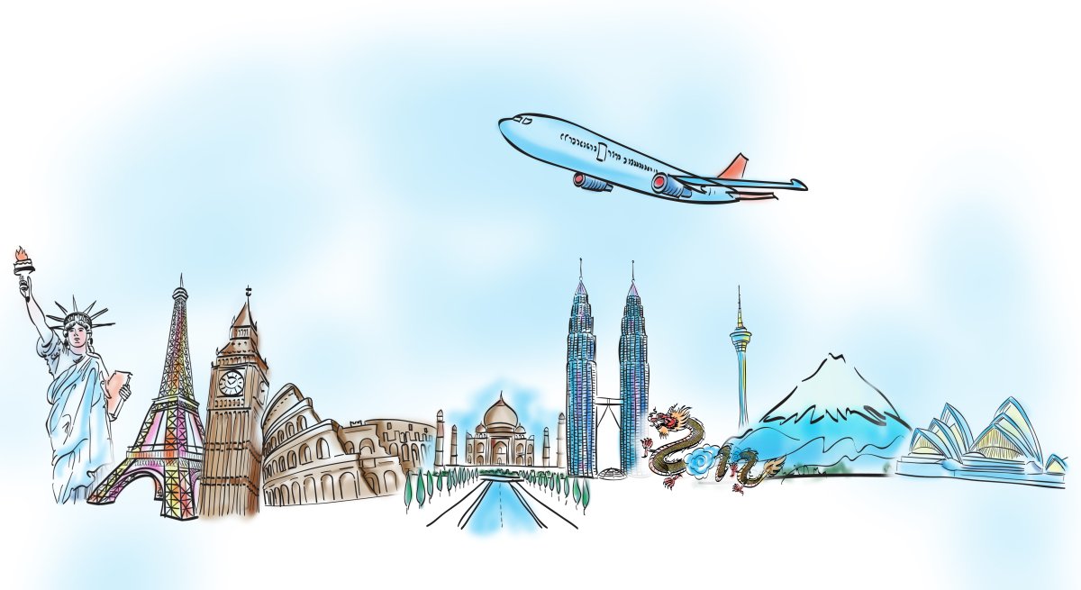 Путешественник на белом фоне