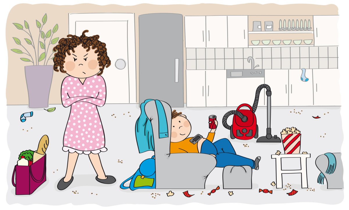 Мама убирается в комнате рисунок