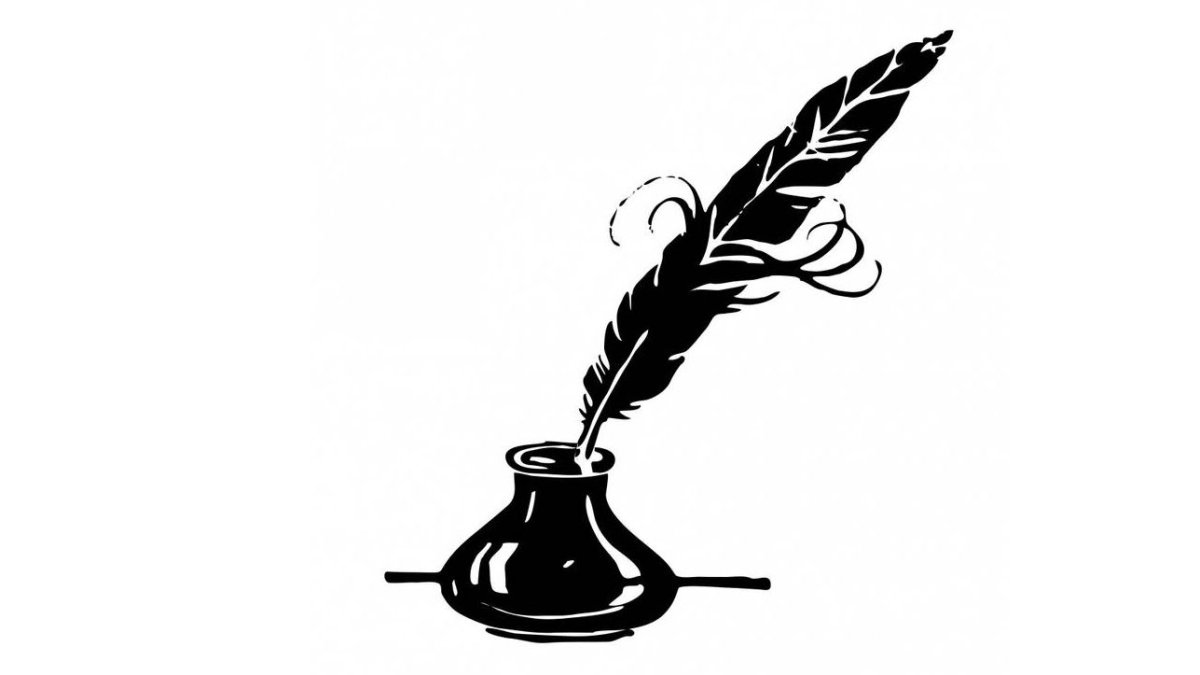 Перо и чернильница без фона