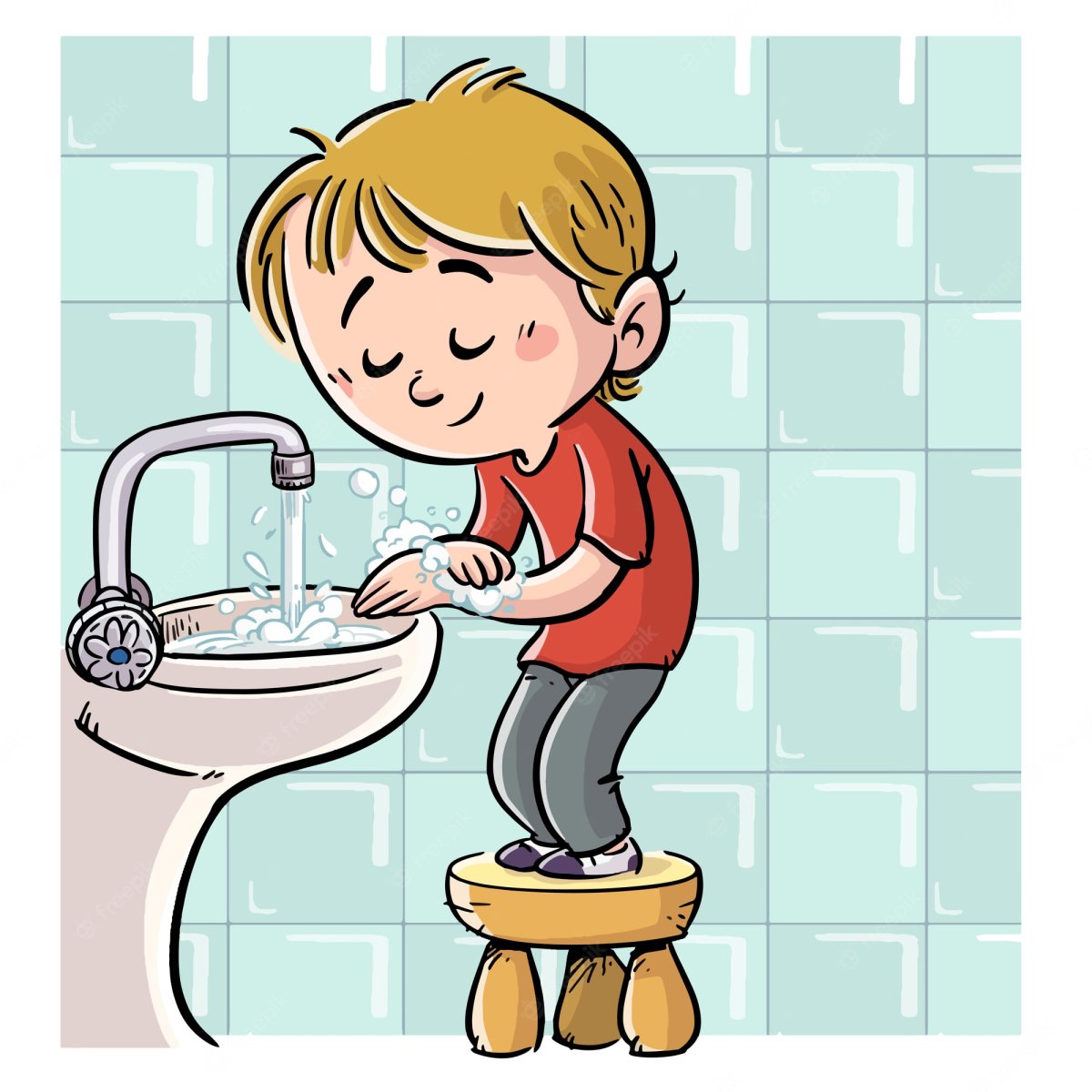 Мальчик моет руки