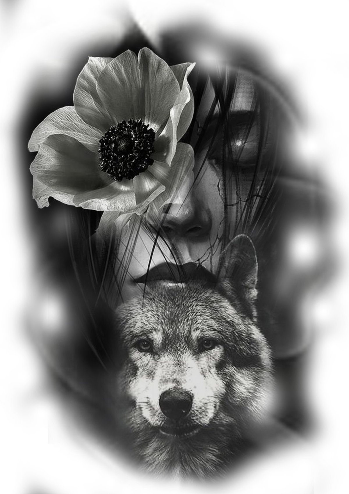 Тату волк с розой