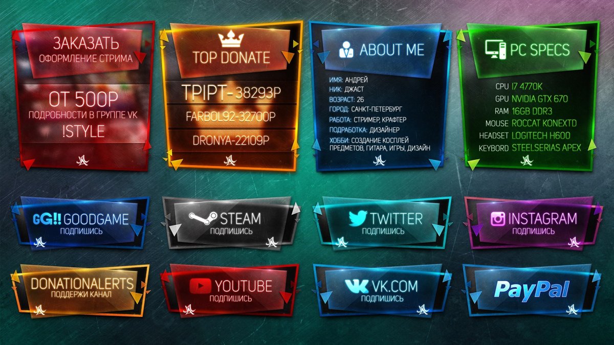 Кнопки для панели Твича