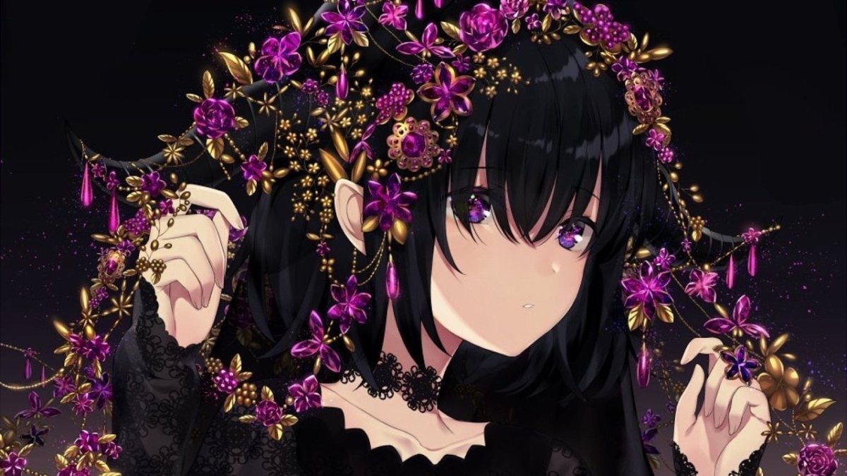 Девушка с чёрными волосами и красными глазами