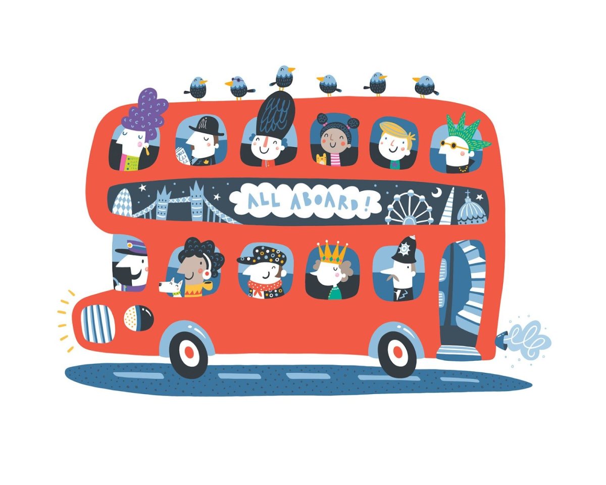 Автобус красный с детьми мультяшный