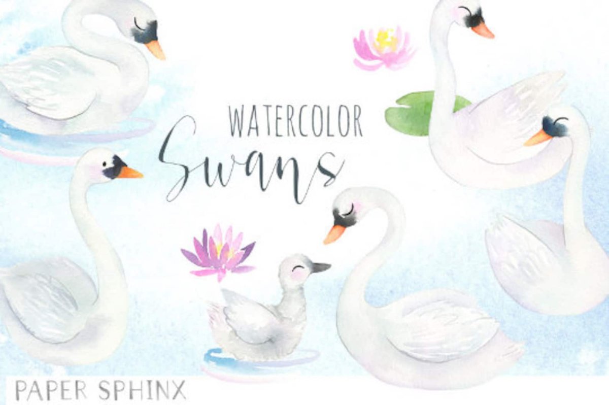 Лебедь на голубом фоне для аппликации