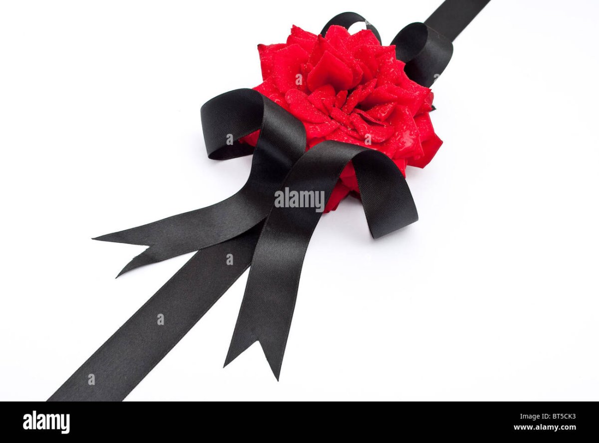 Чёрный траурный бант на прозрачном фоне