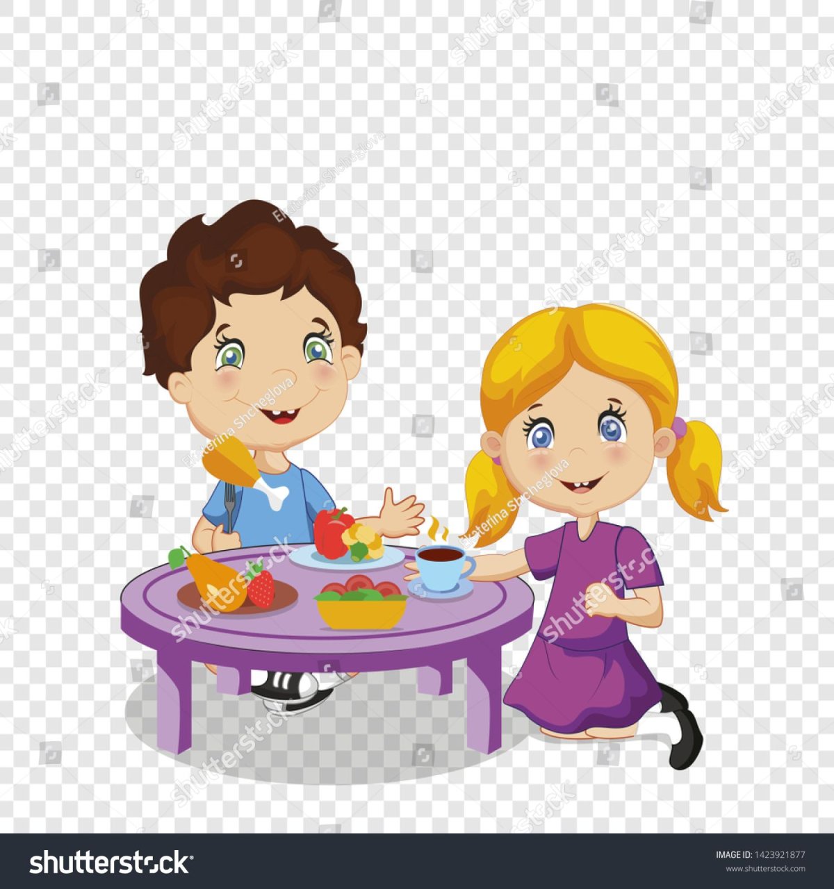 Дети за столом мультяшные