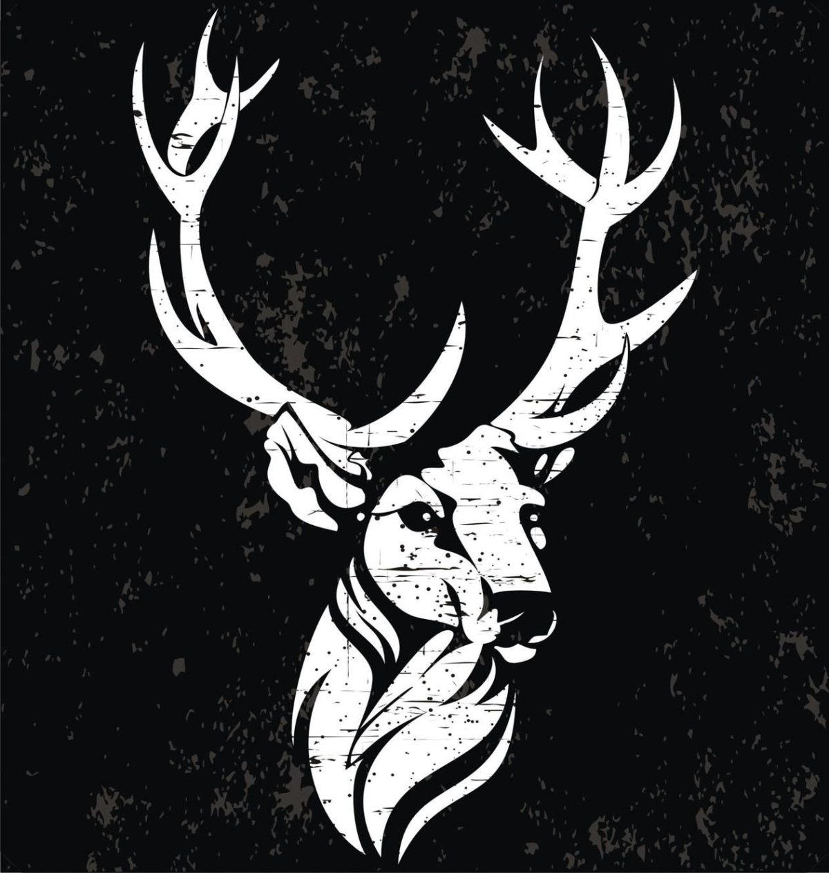 Белый олень на черном фоне