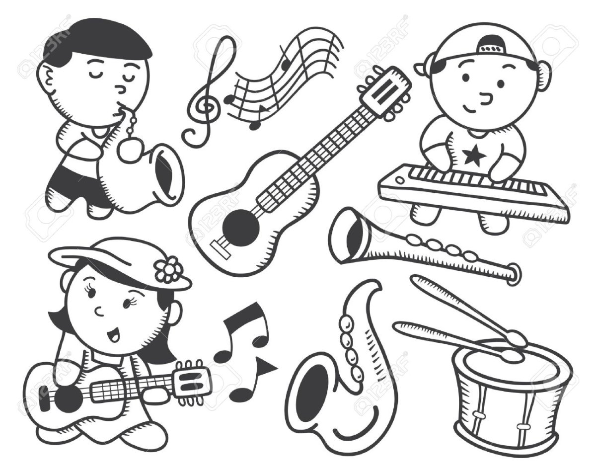 Музыканты с инструментами рисунки детские