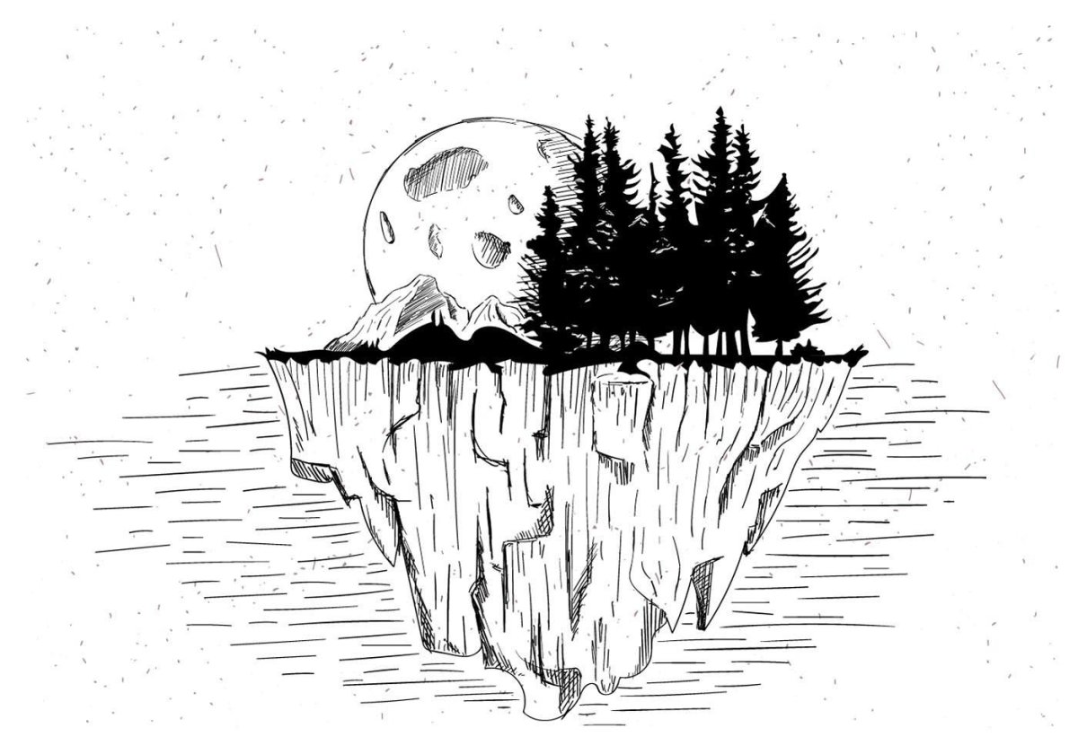 Векторный пейзаж черно белый