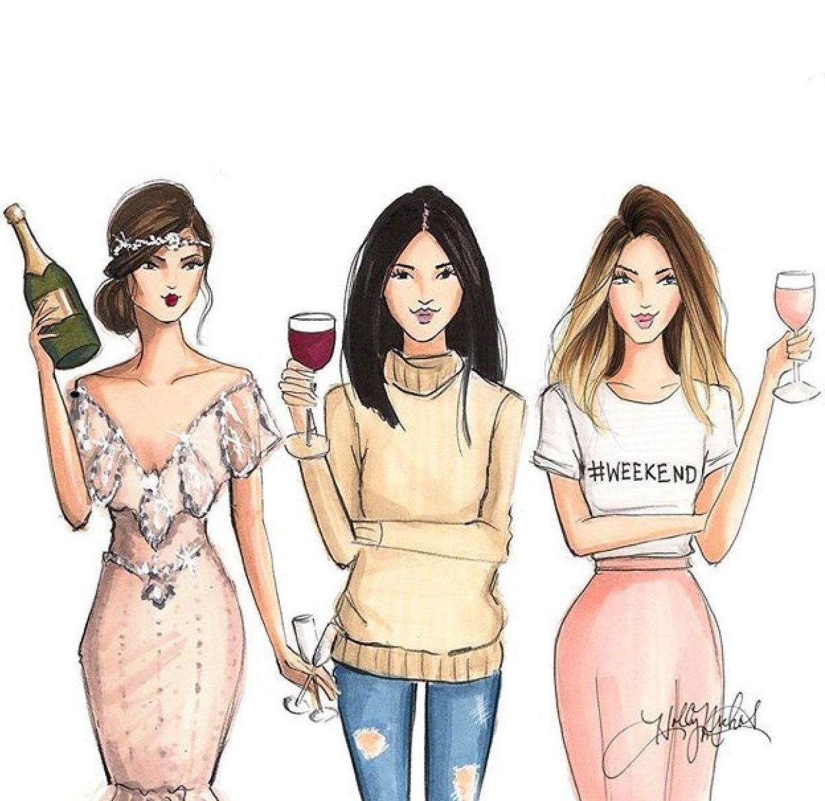 Три девушки нарисованные