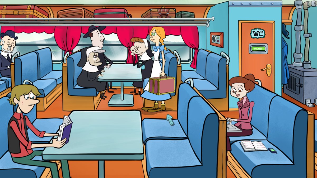 Поезд внутри мультяшный