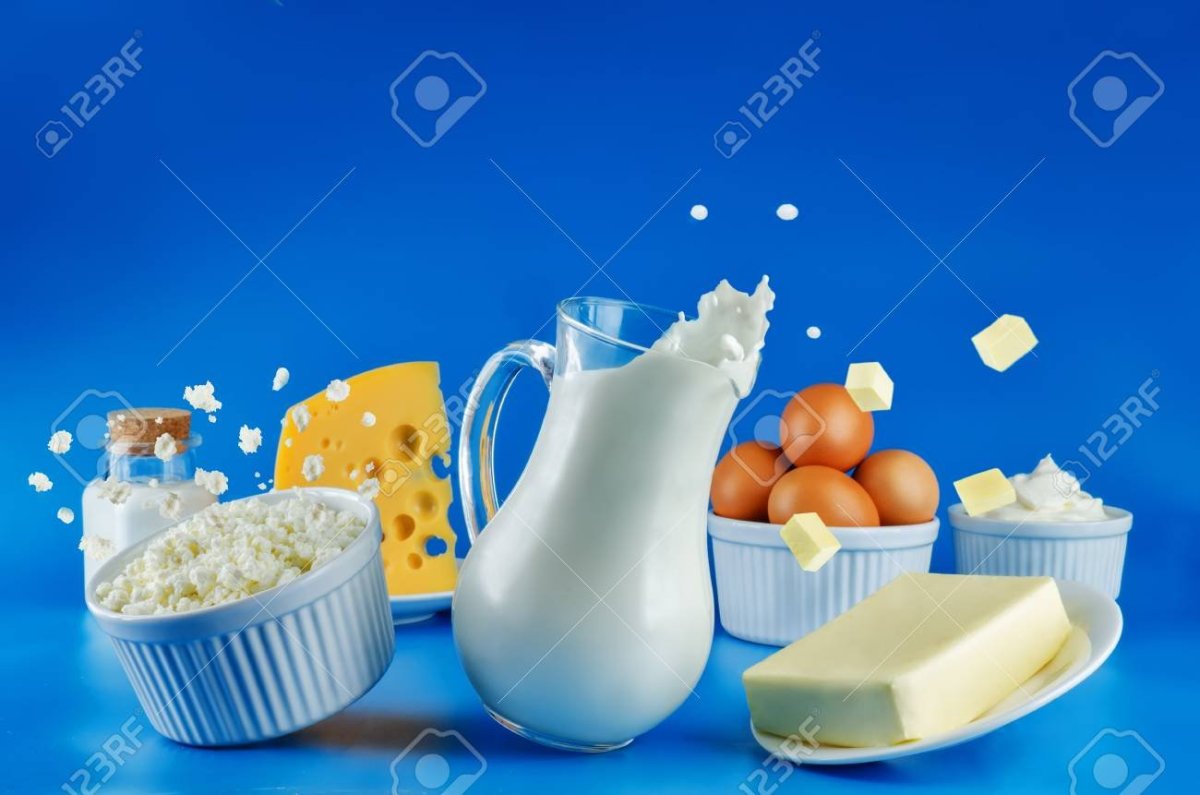 Молочные продукты на синем фоне