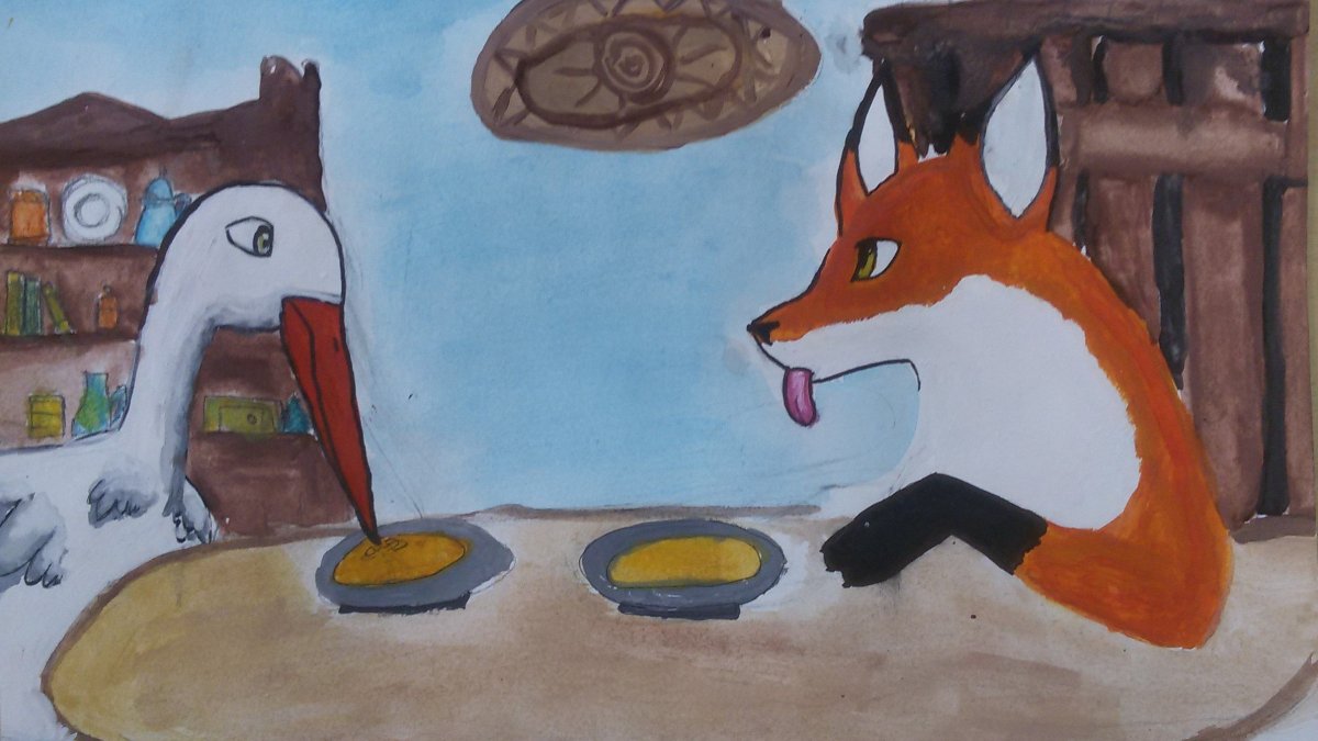 Лиса и журавль текст