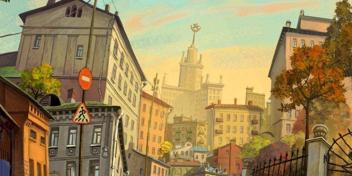 Мультяшный город с дорогой