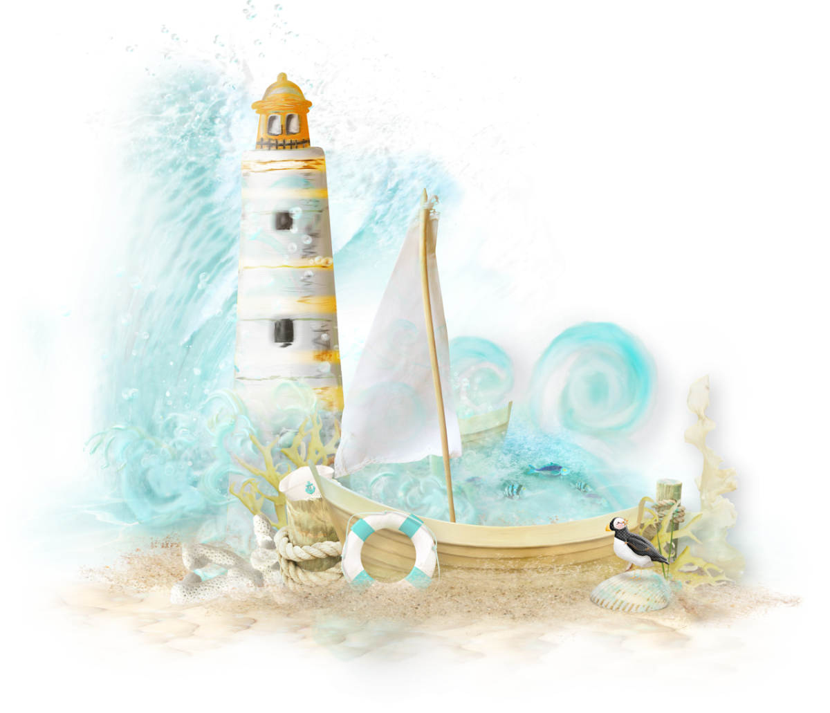 Морская тема на белом фоне