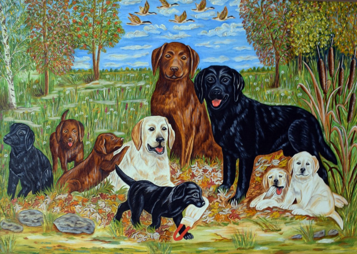 Собаки много живопись
