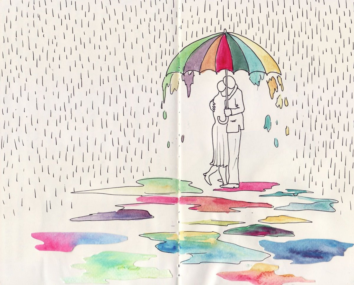 Радужнфй дождььакварель