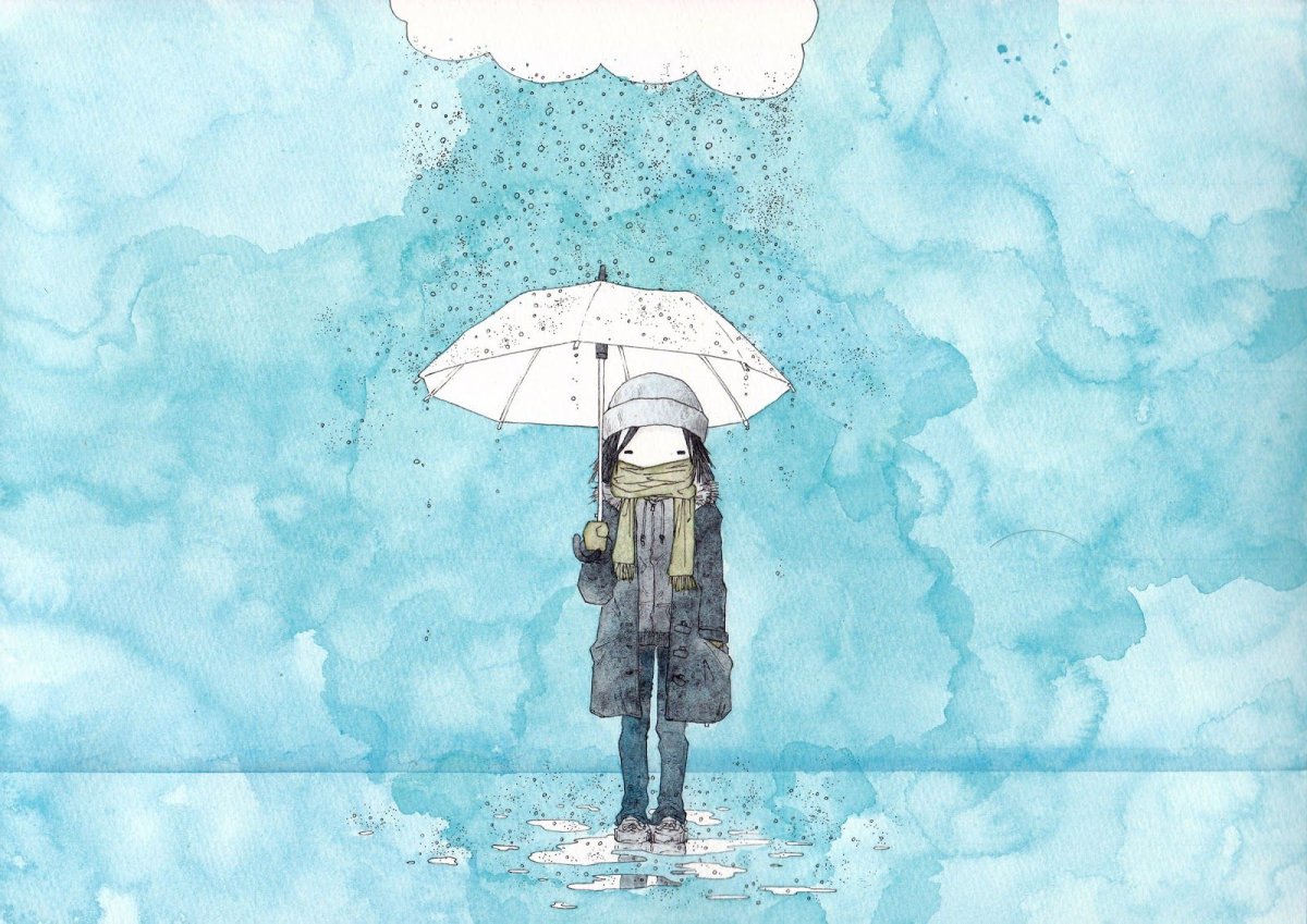 Милые иллюстрации акварелью зонт