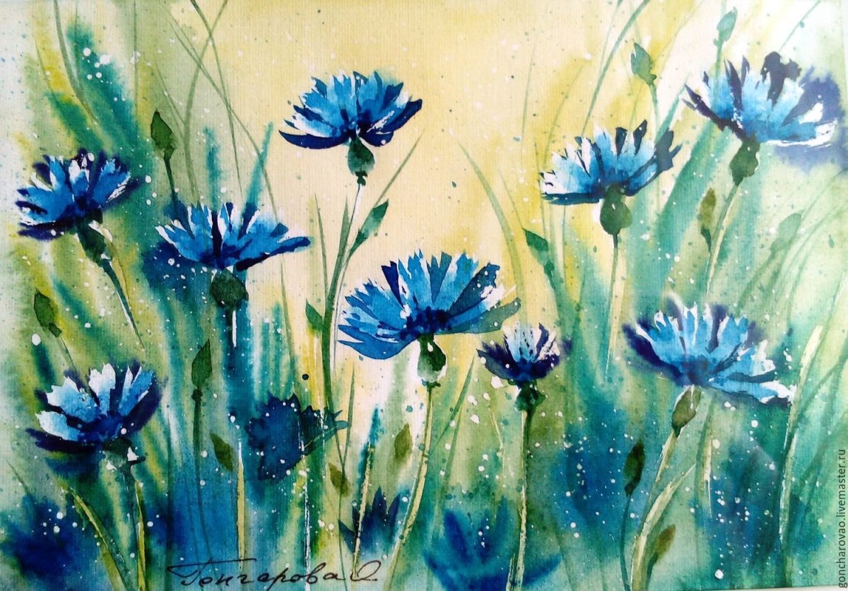 Василек гуашью