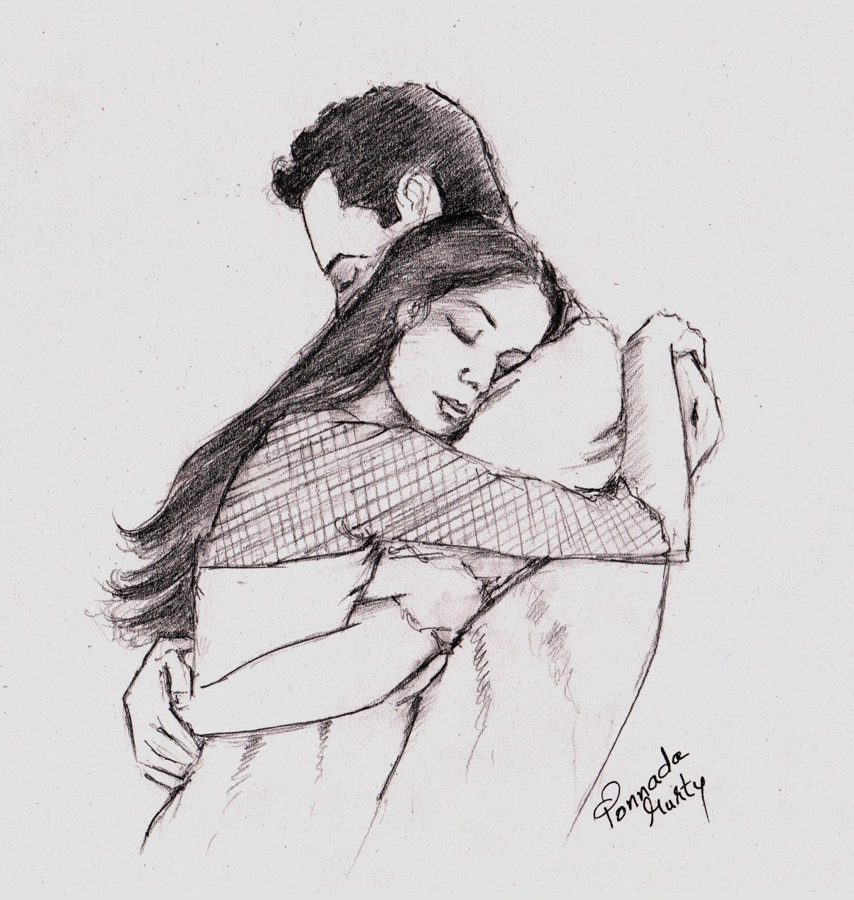 Парень и девушка обнимаются рисунок карандашом