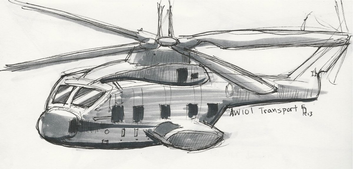 Военный вертолет карандашом