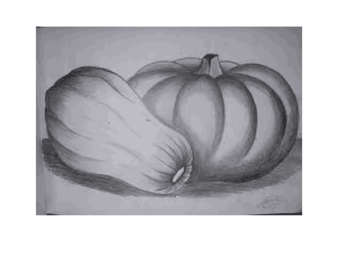 Натюрморт овощей и фруктов карандашом