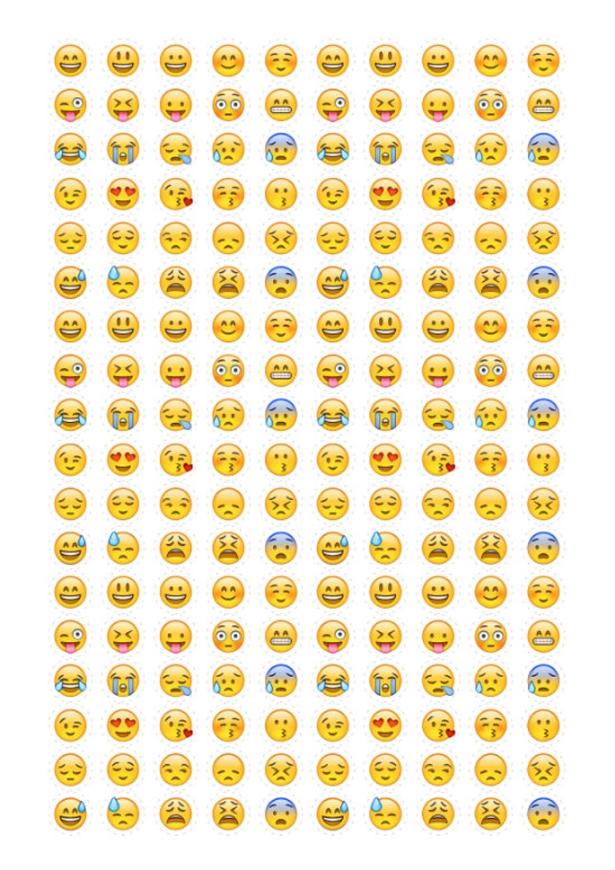 Смайлики много на одном листе