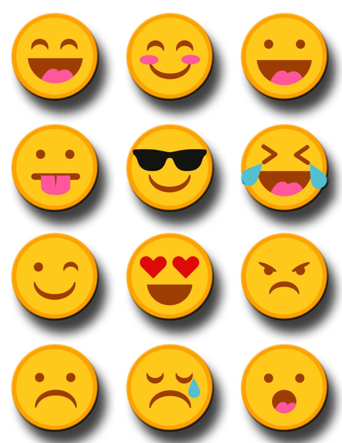 Чёрно белые смайлы для распечатки