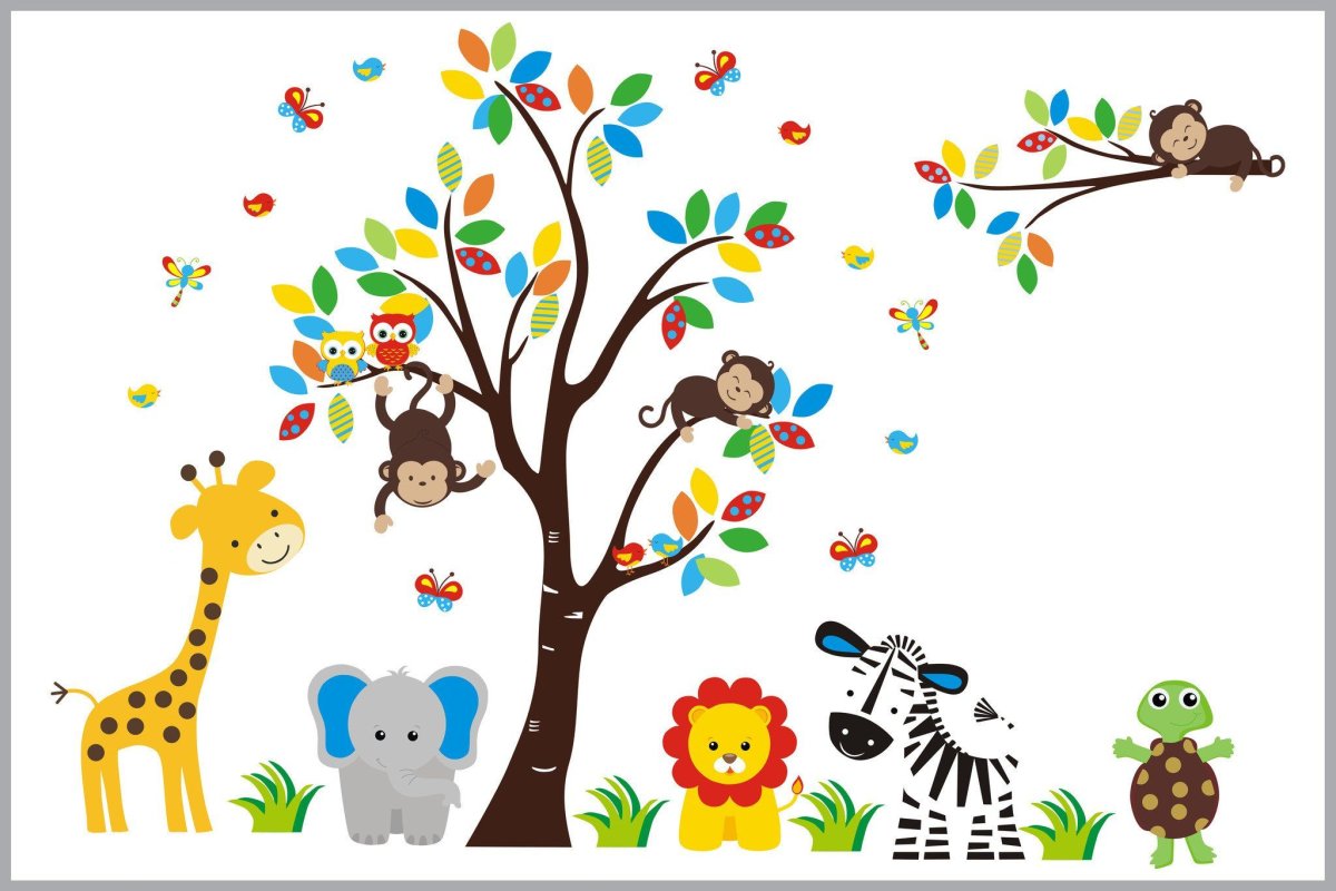 Дерево с животными вектор