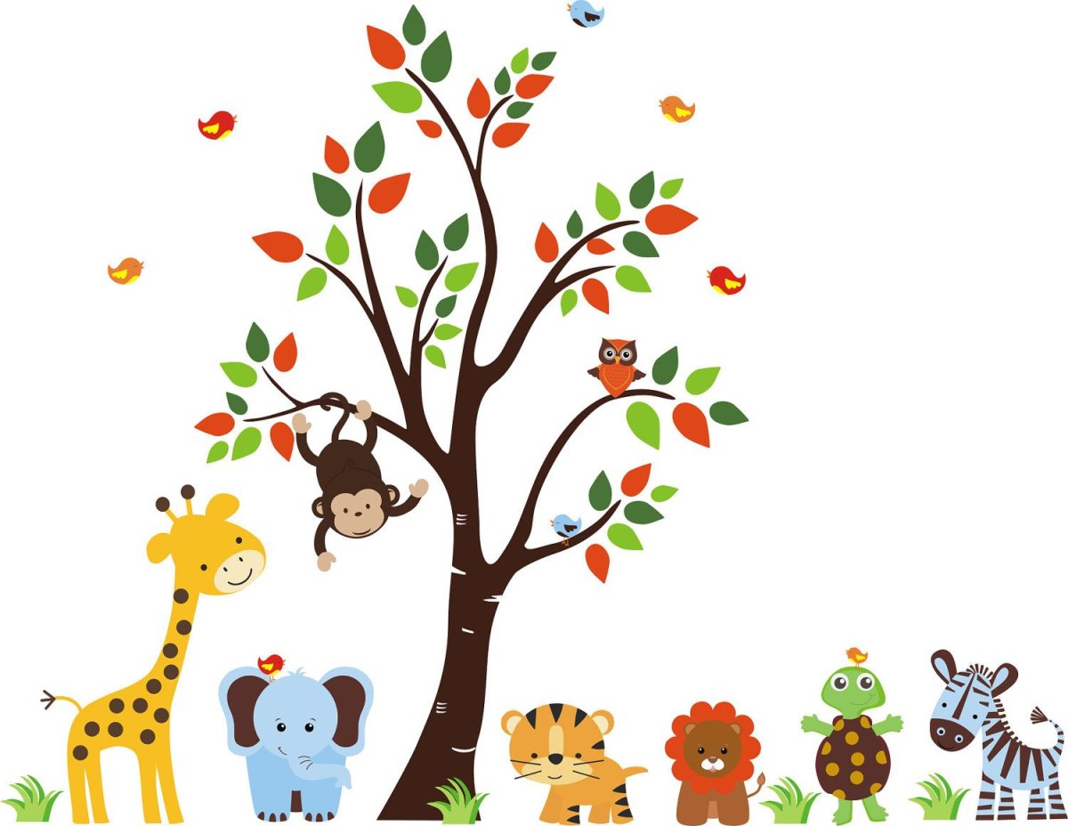 Дерево с животными вектор