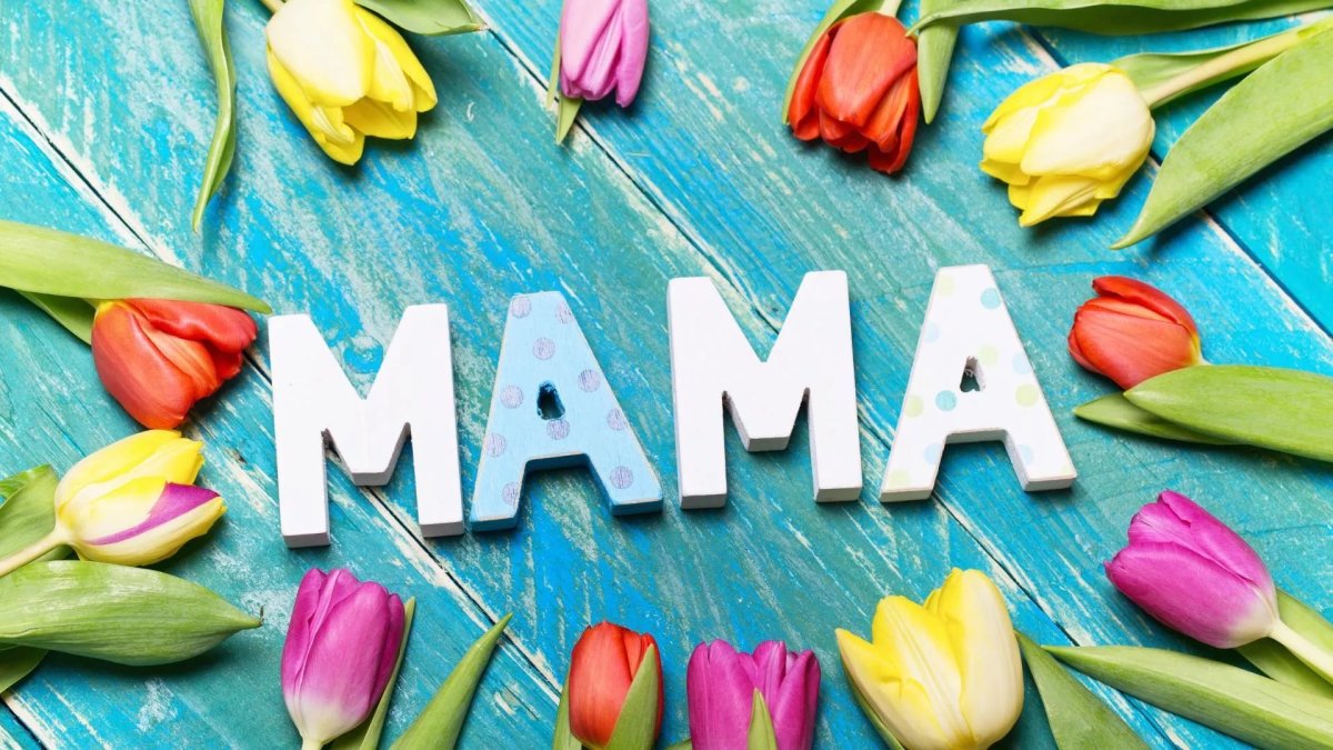 Надпись мама с цветами