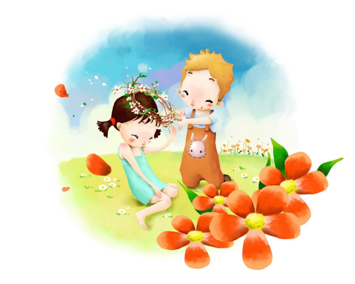 Мультяшные дети на природе